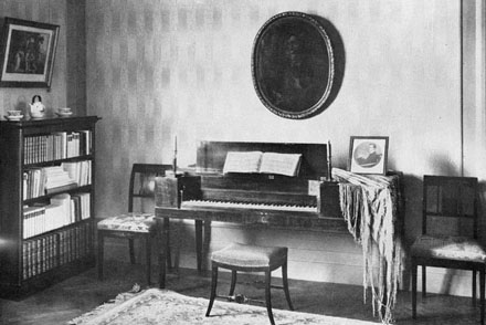 Klaveret i Gösta Ekmans våning på Hjorthagsvägen 9, nuvarande Erik Dahlbergsalén.